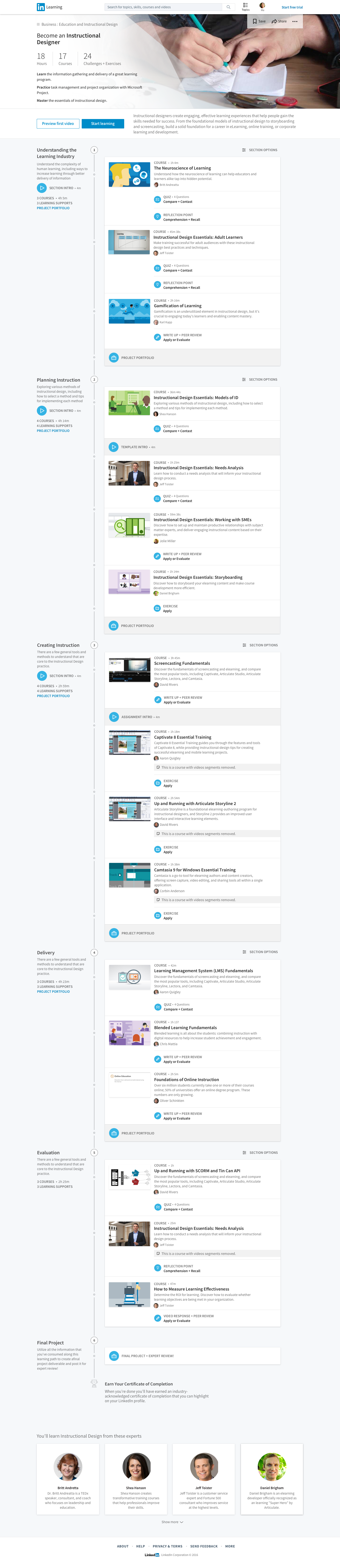 LinkedIn Learning — Learning Paths interface (Become an Instructional Designer)
